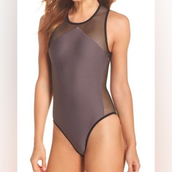 NEW‎ Ultracor High Tide Mesh One-Piece Swimsuit in Taupe M - Picture 1 of 8